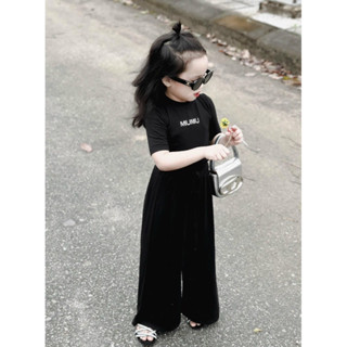 Quần áo bé gái, set bộ tăm Hàn rúm eo MIU 2 màu hồng-đen cho bé 10-35kg