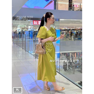 đầm thun lụa chéo tay phồng khoét eo vai lệch gb