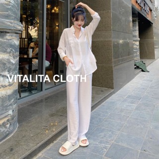 SET bộ nữ sang chảnh mùa hè dáng Hàn Quốc áo sơ mi quần ống rộng mặc đi biển - đi chơi - đi du lịch