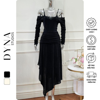 Set váy 2 dây kèm váy dài tay 𝐀𝐒𝐇𝐘𝐋𝐄𝐘 nhún xếp ly ngang dáng dài vạt lệch mặc được nhiều kiểu