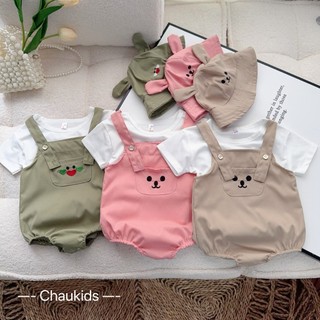 Sét yếm chất thô kaki họa tiết gấu kèm áo cotton cực yêu cho bé