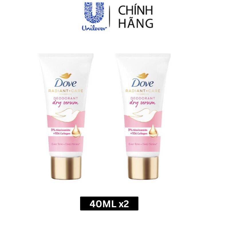 Combo 2 Kem Serum ngăn mùi Dove 3% Niacinamide + 10x Collagen giúp khử mùi hôi nách và còn dưỡng trắ