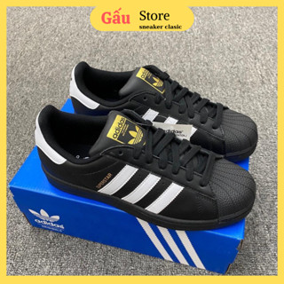 Giày Adidas_Super Star Core Black, Giày Thể Thao Adidas Nam Nữ Mũi Sò, Màu Đen Sọc Trắng Tem Vàng, Full Bill Box