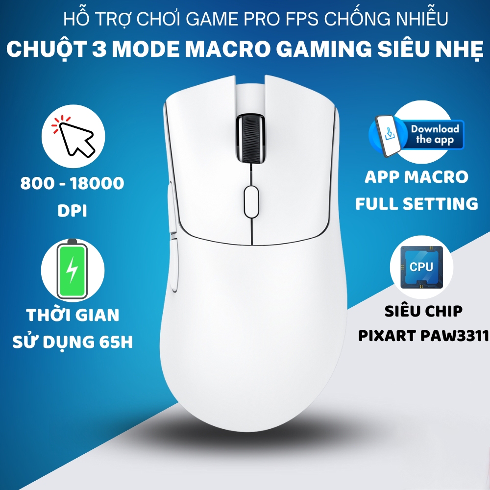 Chuột Gaming Không Dây Ziyou Attack Shark R1 Siêu Nhẹ Chip Paw3311 Có App và 3 Chế Độ Kết Nối Bluetooth/ Wireless/ TypeC | BigBuy360 - bigbuy360.vn
