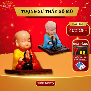 Tượng chú tiểu gõ mõ gật đầu sử dụng năng lượng mặt trời, tượng sư thầy gõ mõ