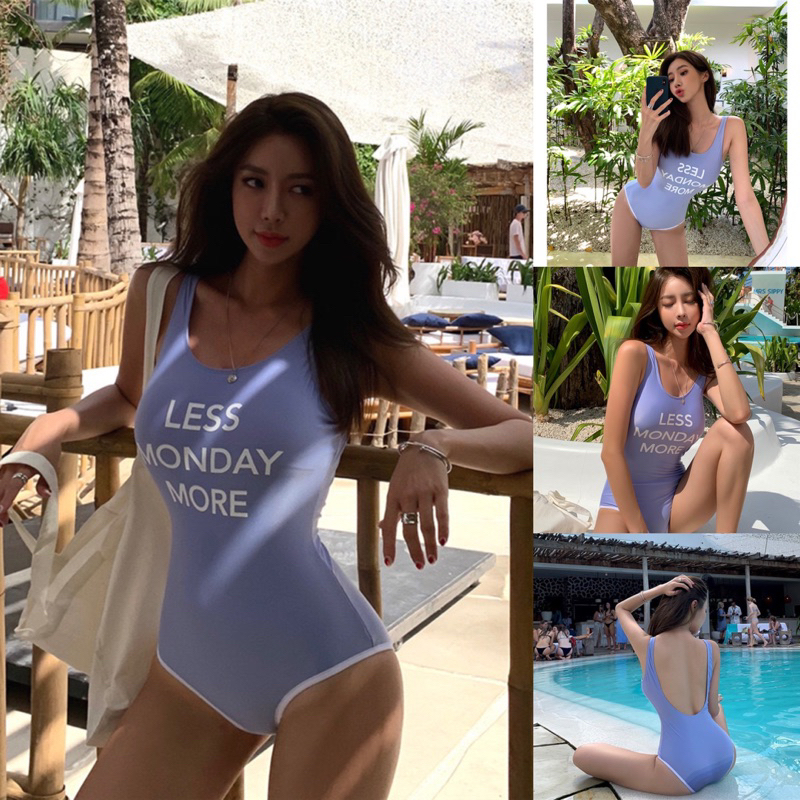 Đồ bơi nữ , bikini liền thân xanh dương in chữ dáng basic (QC có sẵn) | BigBuy360 - bigbuy360.vn