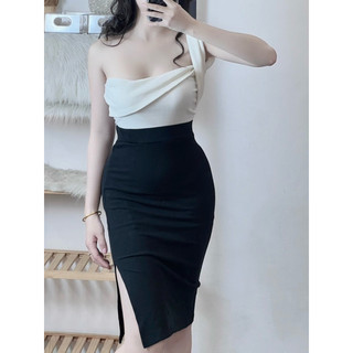 [ẢNH THẬT] CHÂN VÁY THUN GÂN MIDI XẺ ĐÙI