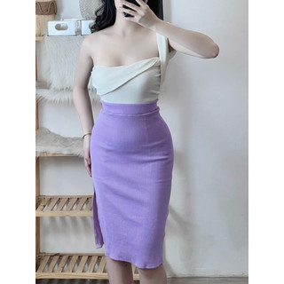 [ẢNH THẬT] CHÂN VÁY THUN GÂN MIDI XẺ ĐÙI