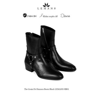 The Grain Fit Harness Boots Black LEMANS HB01 - Giày da bò - Bảo hành chính hãng 24 tháng trên toàn quốc