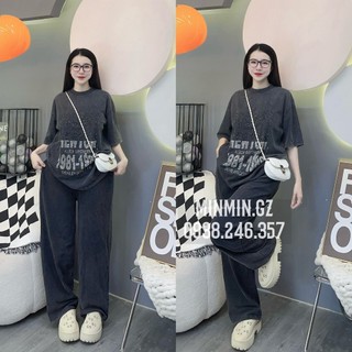 Set Bộ Thun Cotton Loang Wát Mốc ĐÍNH ĐÁ hàng Quảng Châu cao cấp chuẩn Loại 1, Bộ đồ Thun đính đá sang chảnh xu hướng