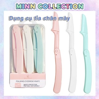 Hộp 3 dao cạo tỉa lông mày tạo nét chân mày makeup dạng gập Minn Collection
