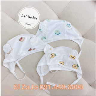 Mũ petit thun lạnh buộc dây cho bé 0-3m