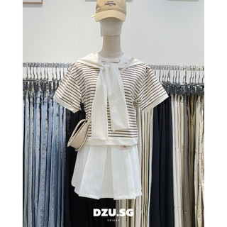 Áo thun nữ kẻ kèm khăn / 3 màu / DZU.SG /