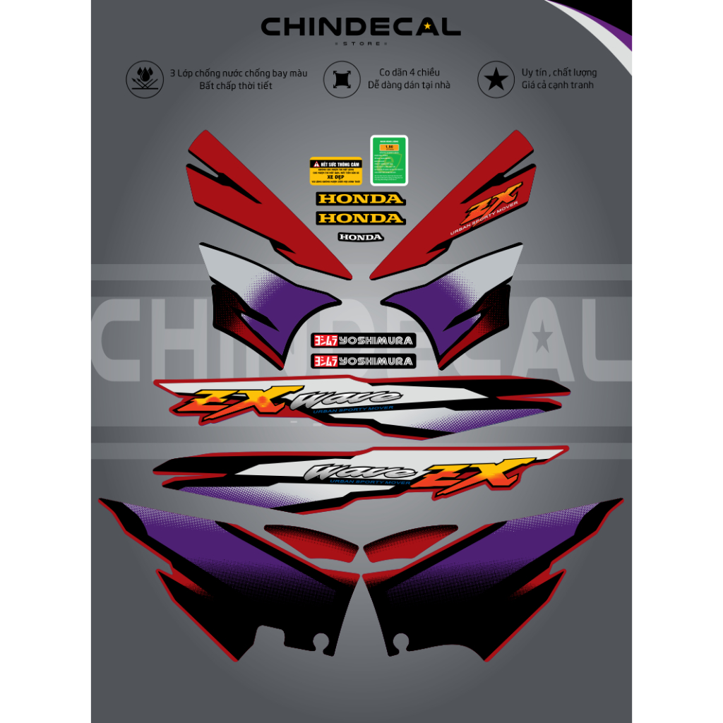 Tem Wave ZX trọn bộ nhiều lựa chọn màu | 3 lớp chống nước chống bay màu | 521001