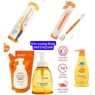 Nước rửa bình sữa wesser 500ml/ dụng cụ vệ sinh cọ rửa bình sữa 2 đầu $ 1 đầu mút