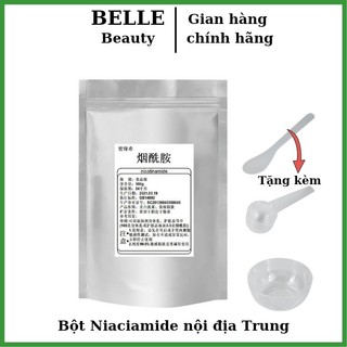 Bột Niacinamide và Vitamin C, dưỡng da, làm sáng da túi 100g , tặng thìa nhựa