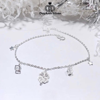 Lắc chân bạc duyanh silver 5 charm cỏ 4 lá may mắn bạc ta