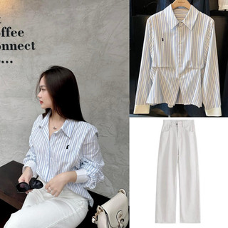 𝐂𝐇𝐄𝐑𝐑𝐘: áo sơ mi kẻ xanh pastel mix quần jeans cân mọi outfit