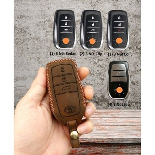 Bao da chìa khoá Toyota Camry, Fortuner, Land Cruiser, Hilux (mẫu 3 nút bấm) handmade da thật.
