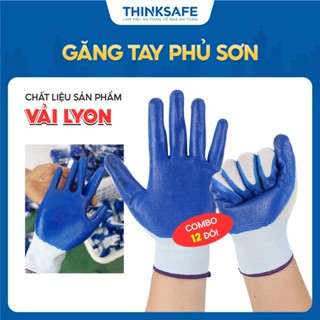 Combo 12 đôi găng tay bảo hộ phủ sơn màu xanh N518 chống dầu, Găng tay vải phủ sơn bám dính tốt, chống cắt - THINKSAFE