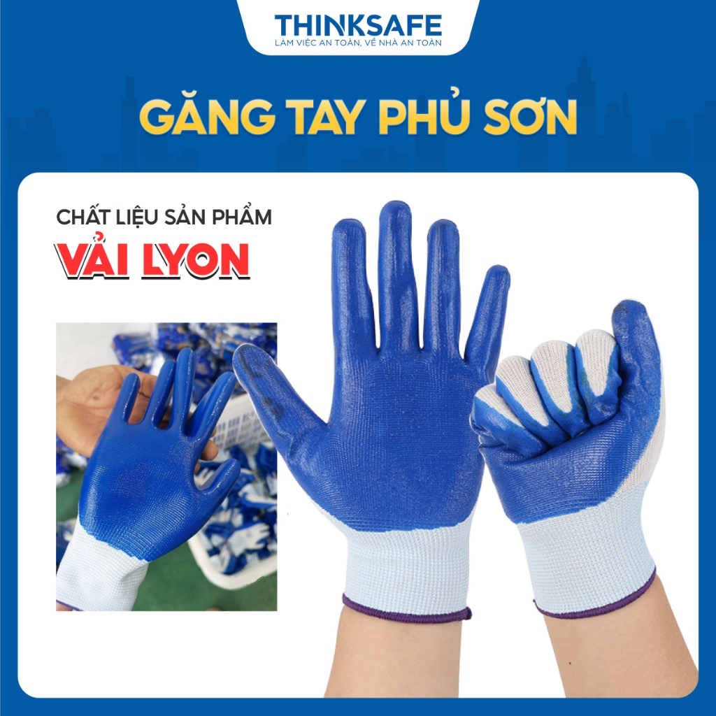 Găng tay bảo hộ phủ sơn chống dầu nhớt, găng tay pu xanh N518 bám dính tốt bao tay lao động phủ cao su - Thinksafe