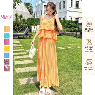 Set bộ trơn áo xếp ly tầng kèm quần ống rộng MIMIX BK3165