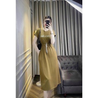 Đầm suông tay ngắn rút dây eo trẻ trung cá tính chất vải thun co giãn thoáng mát thời trang phong cách năng động