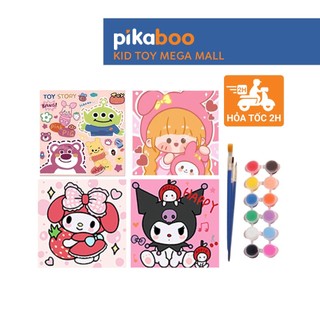 Tranh tô màu theo số, tranh số hóa có khung Pikaboo 30x30cm màu sắc tươi sáng hình vẽ đẹp sắc nét giúp thư giãn