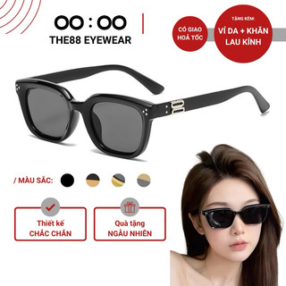 Kính mát thời trang nam nữ THE88 dáng vuông kế bo tròn ba chấm xu hướng hiện đại đính kim loại chống tia UV400 KM59