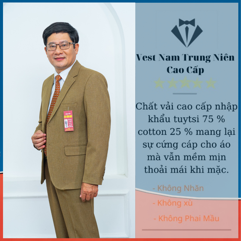 Bộ Vest Nam Trung Niên Hồng Ngọc,Com Lê Trung Tuổi Cao Cấp Tặng Kèm Cavat