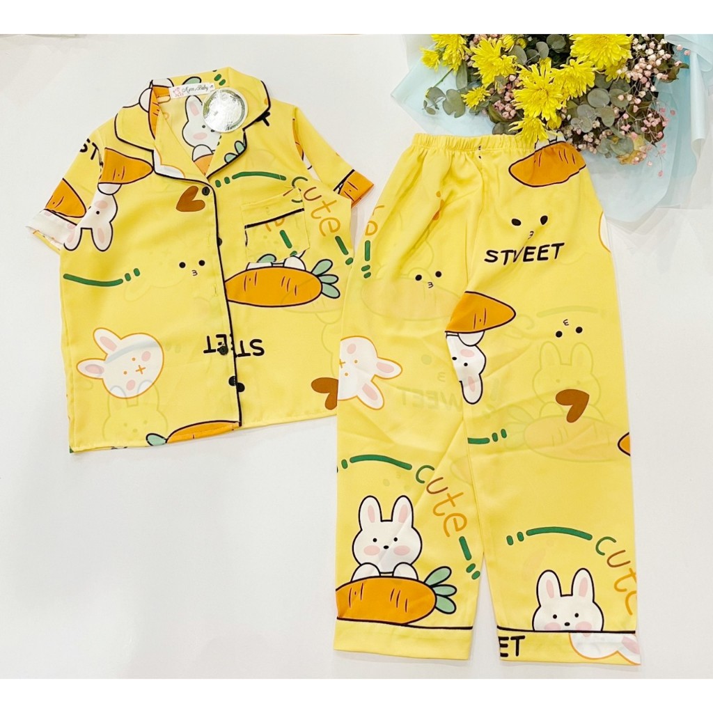 Bộ pijama chất lụa mango cao cấp cho bé trai , bé gái ( 17-45kg)