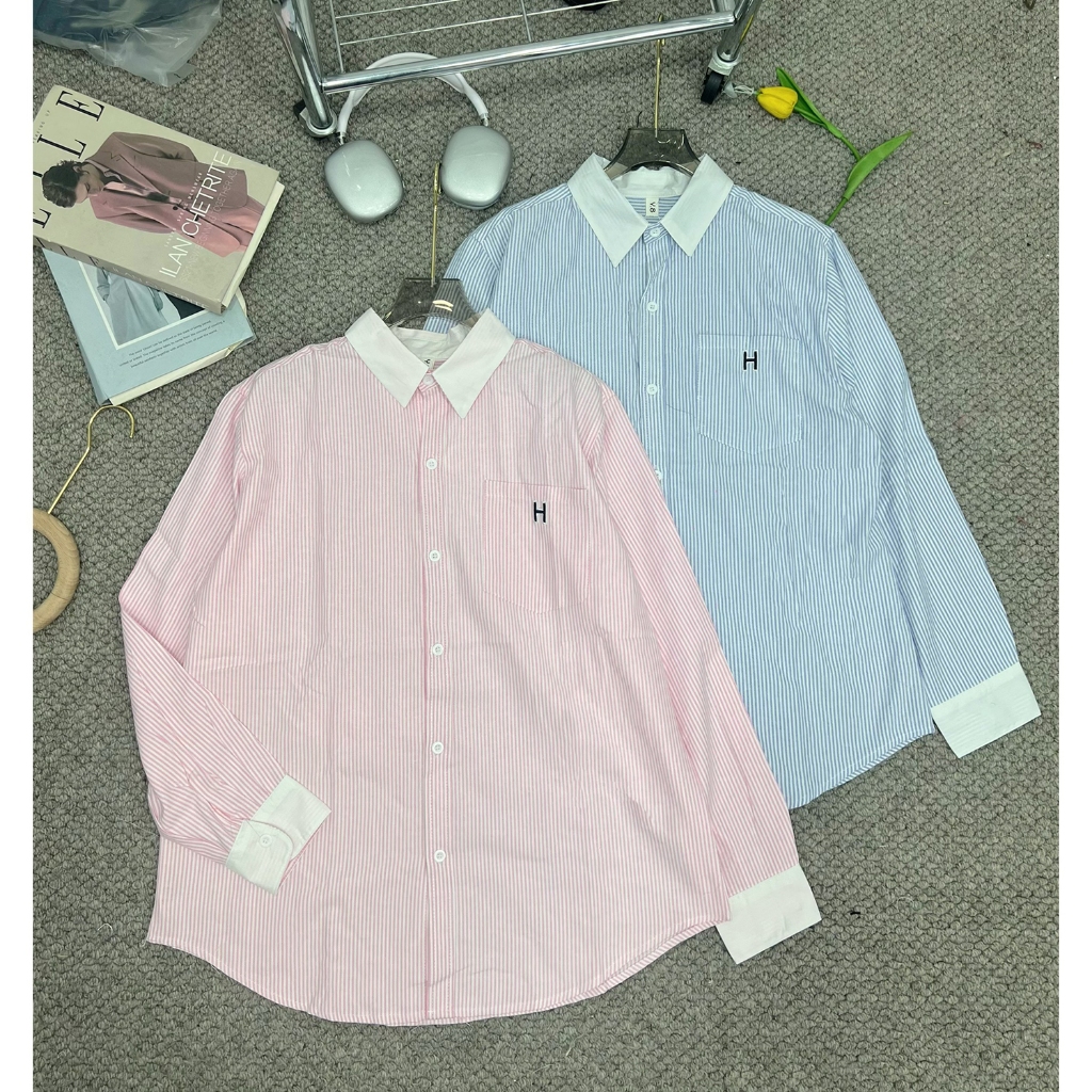 Áo Sơ Mi Dài Tay Thêu Logo Chữ H Phong Cách Hàn Quốc M31855