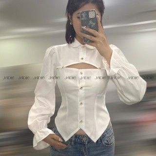 Áo sơ mi điểm nhấn cutout ngực, có thắt eo form siêu tôn dáng JADIE JD04
