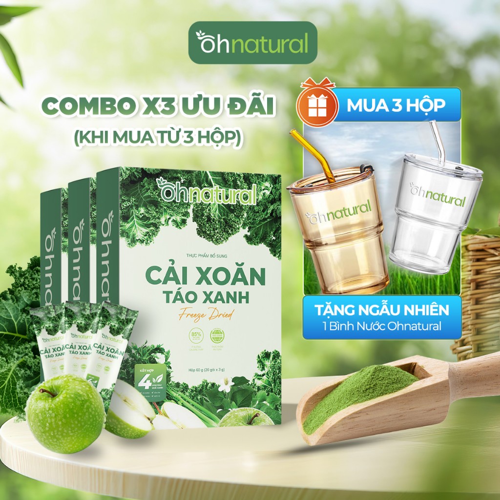 Combo 3 Hộp Nước Uống Detox Cải Xoăn Táo Xanh Oh Natural 60g (hộp 20 gói)