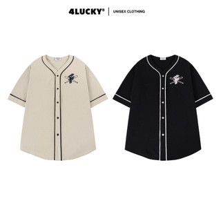 Áo bóng chày cọc tay thêu 4Lucky 6601 - form rộng oversize streetwear