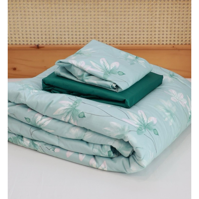 {trọn bộ hoặc đặt lẻ} GA GỐI COTTON LỤA HÀN QUỐC/ Hoa lá xanh