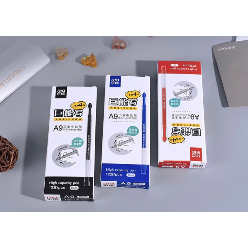 [LEX A9] HỘP 12 Cây Bút Viết Gel Mực Nước - Bút Gel Nắp Đậy Lex A9 Ngòi 0.5mm, Mực Đều, Viết Êm (Mực