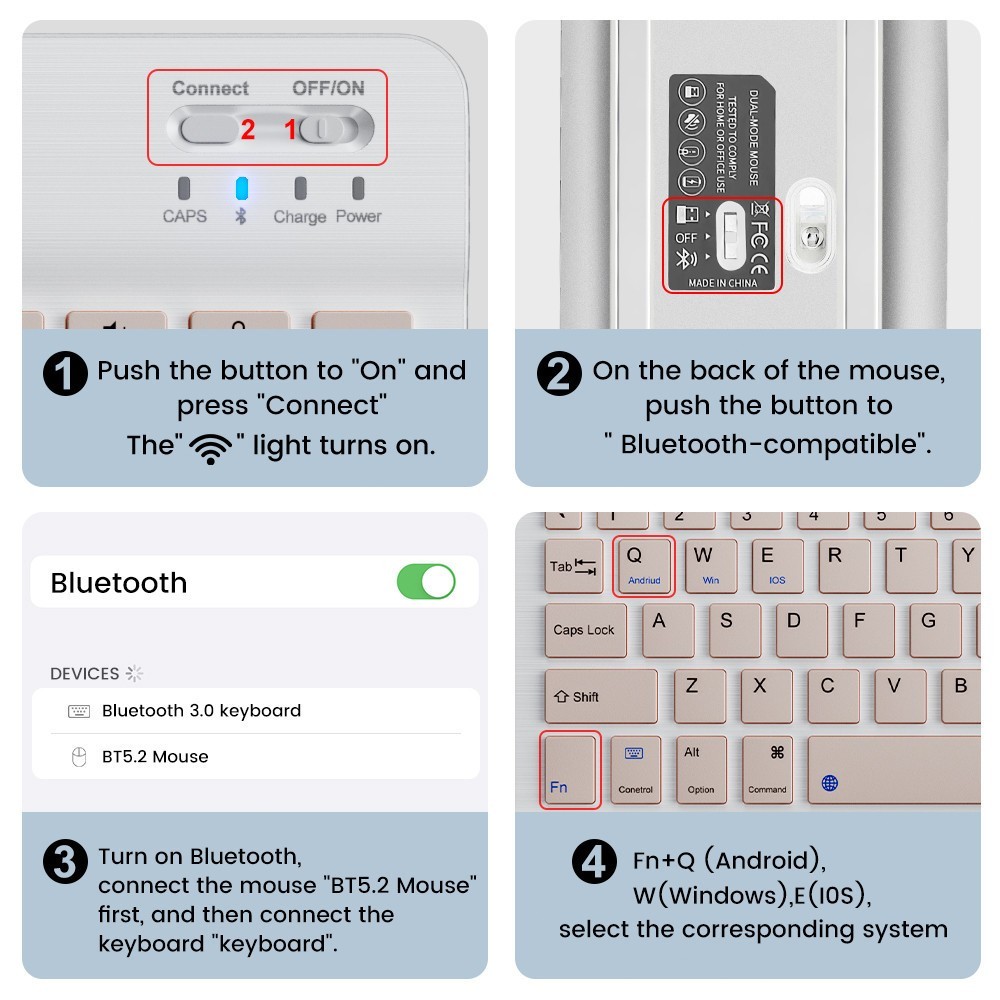 Bộ bàn phím và chuột không dây bluetooth，Có sẵn cho Android IOS/điện thoại máy tính bảng máy tính xách tay tivi ,10 inch | BigBuy360 - bigbuy360.vn