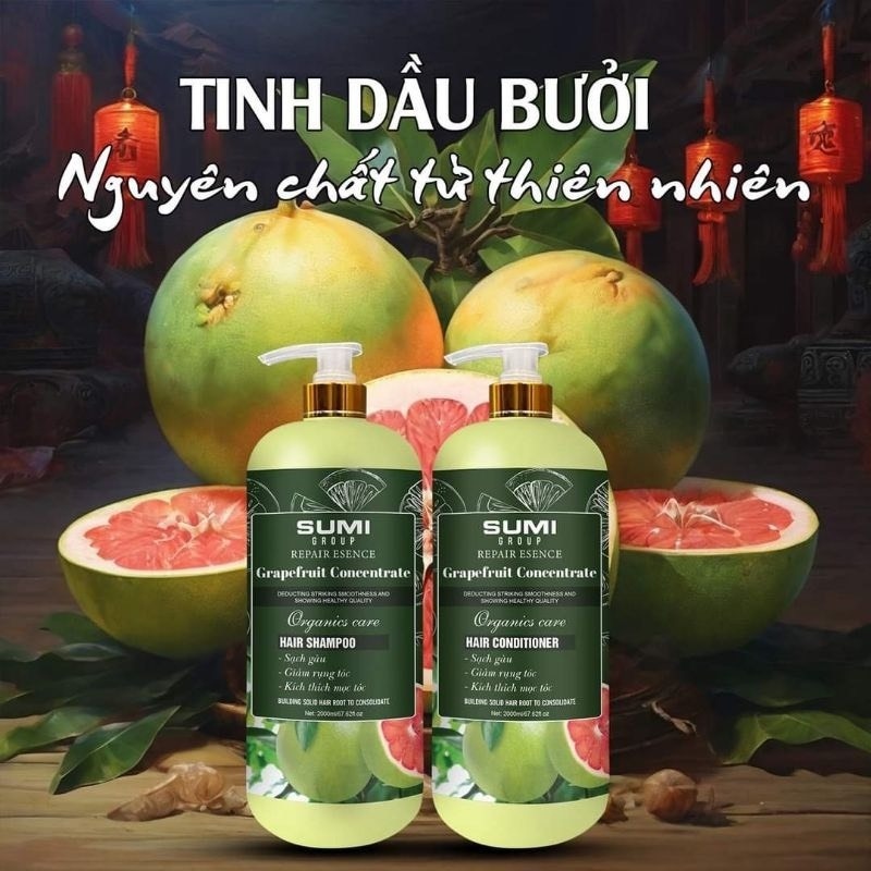 Cặp Dầu gội xả Bưởi SUMI 2000ml/ 1 chai Chiết xuất từ thiên nhiên, giảm gãy rụng, nhanh mọc tóc