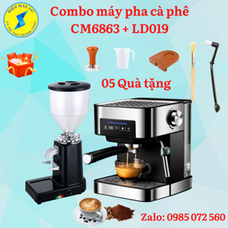 COMBO máy pha cà phê CM6863 và máy xay cà phê LD 019 - Dùng gia đình - pha chuẩn vị Espresso
