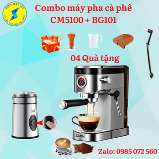 Combo máy pha cà phê cm5100 và máy xay cà phê mini bg-101 - dùng gia đình - mới 100%