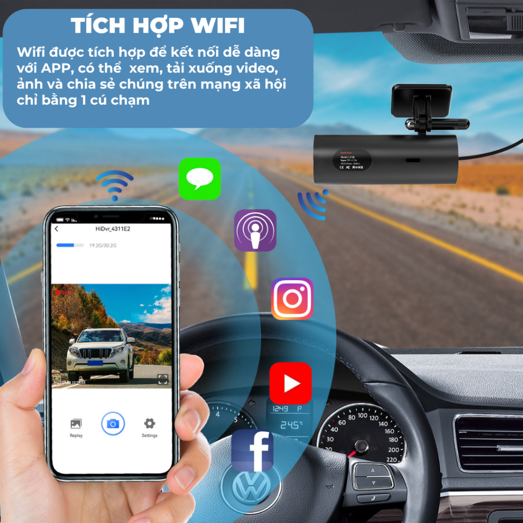 Camera hành trình KAW 4K WiFi không màn hình 2160P HD tầm nhìn ban đêm 3M keo Dash Cam- Bảo Hành 12 tháng | BigBuy360 - bigbuy360.vn