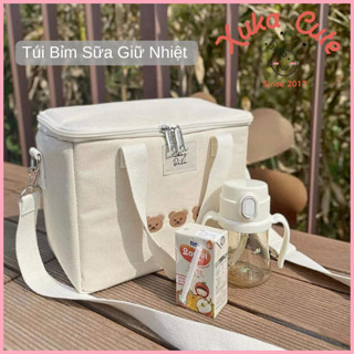 Túi bỉm sữa giữ nhiệt cho bé thêu hình Gấu chất liệu vải organic xuất Hàn cao cấp cho mẹ và bé