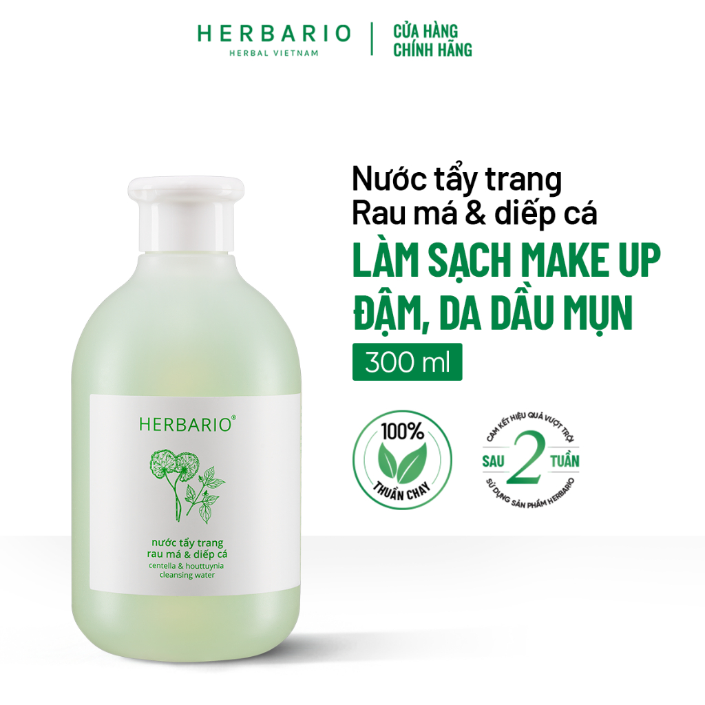 Nước tẩy trang Rau Má & Diếp Cá Herbario 300ml thuần chay cho da mụn, da dầu