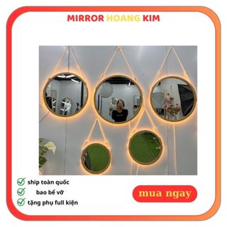  Gương tròn treo tường viền gỗ Gương trang điểm có đèn led trang trí decor phòng kèm phụ kiện treo bao bể vỡ 