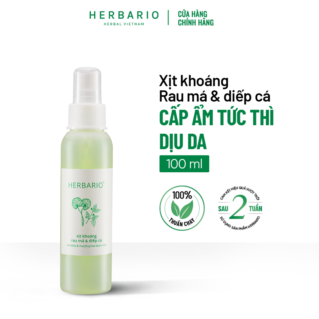 Xịt khoáng rau má & diếp cá herbario 100ml thuần chay cho da mụn