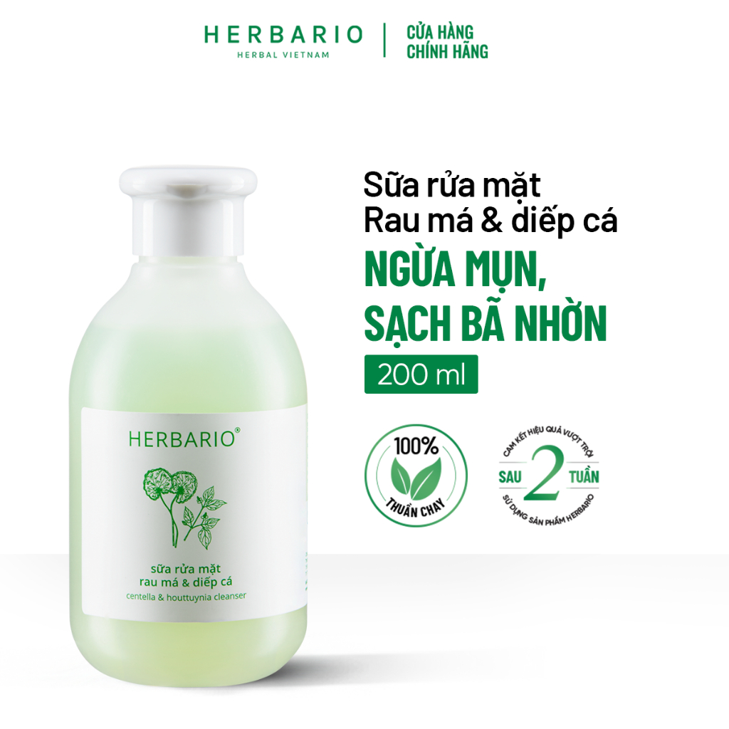 Sữa rửa mặt Rau má & Diếp cá herbario 200ml Sạch mụn giảm dầu thuần chay