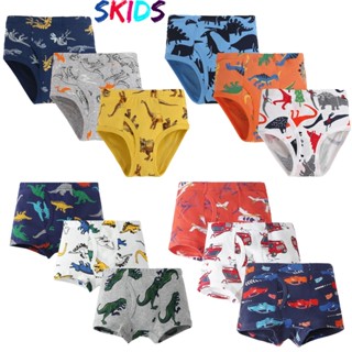 Quần lót bé trai SKIDS, quần sịp cho bé trai cotton khủng long oto, sét 3 quần chip đùi, tam giác