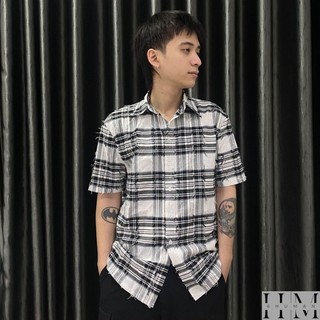 Áo sơ mi ngắn tay kẻ ô tua rua SIXHUMAN HM008