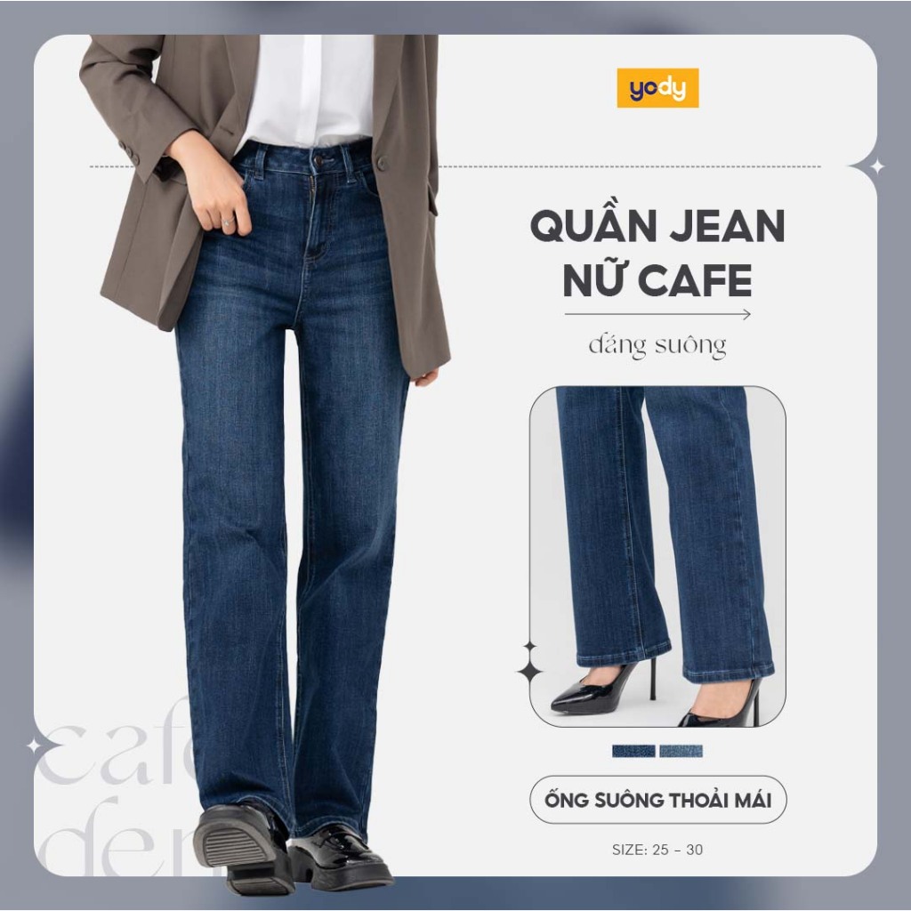 Quần Jean Cafe Yody dáng suông quần bò cạp cao co giãn không bai nhão